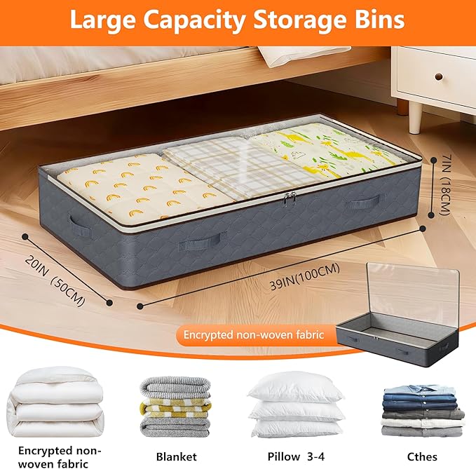 90L Under Bed Storage Containers,4-Pack Closet Organizers and Storage Bins,for Organization and Storage Clothes, Shoes, Blankets & Pillows,Visible Transparent Top Storage Bins with Lids,Black