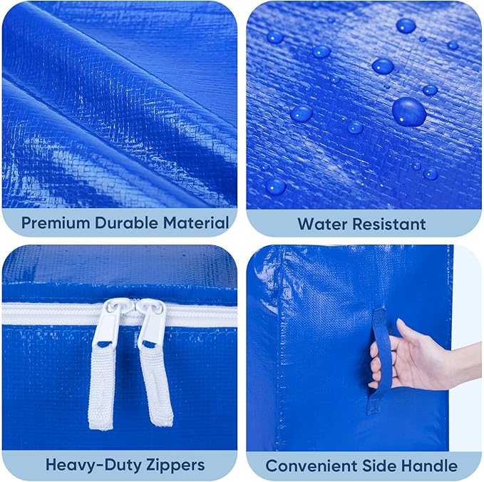 BALEINE 6-Pack Oversized Moving Bags with Reinforced Handles, Heavy-Duty Storage Tote for Clothes, Moving Supplies (Royal Blue, 6-Pack)