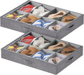 Lifewit Under Bed Shoe Storage Organizer Fits 8 Pair Sneakers, 4.3 Inches Tall Sturdy Structure Ultra Thick Fabic Sneaker Storage, Foldable Underbed Shoe Boxes for Heels, Boots, Sports Shoes 2 Pack