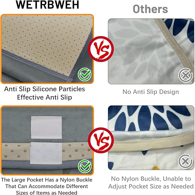 WETRBWEH TV Remote Control Holder Couch Caddy, Non-slip Bedside Caddy Organizer with 5 Pockets for Key Glasses Phone Magazine Holders (Gray, 35"x12.4")