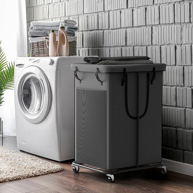 150L Large Laundry Hampers, Oxford Fabric Laundry Hampers Clothes Hampers, Metal Frame and Removable Bag Design with Wheels, Suitable for Bedroom, Bathroom, Dorm Room, Laundry Room (Grey)