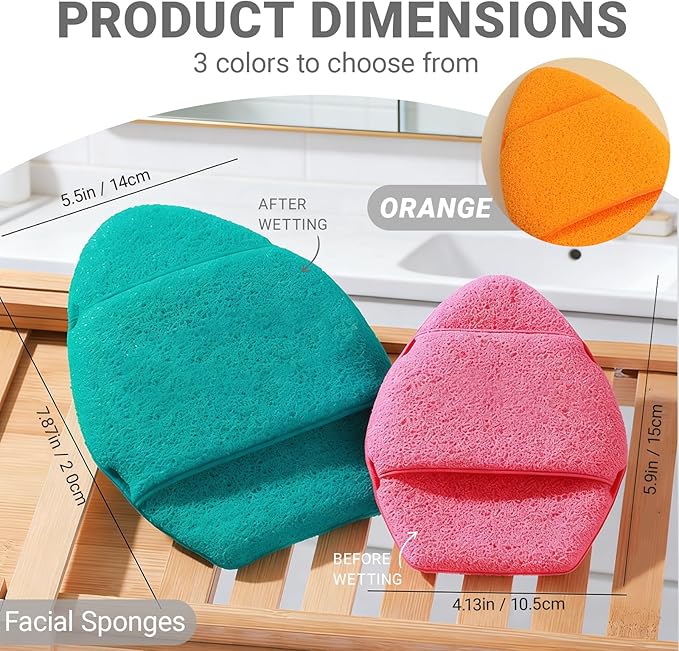 3Pcs Large Facial Sponge Set, 5.9in Reusable Cleansing Puff Colorful Makeup Remover Exfoliating Pads for Gentle Cleansing, Soft Face Sponge for Daily Face Wash(Pink Orange Green)