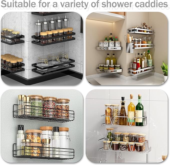 6PCS Shower Caddy Adhesive Replacement, Strong Transparent Adhesive Hooks, No Drilling Shower Shelf, Waterproof Showers Adhesives Strip, Ad-Hesive Hook for Showers