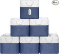 13x13 Inch Cube Storage Bins with Reinforced Bottom Cardboard, 6 Pack Large Foldable Fabric Storage Cubes with Handles for Shelf, Closet, Laundry Organization (White&Navy Blue)