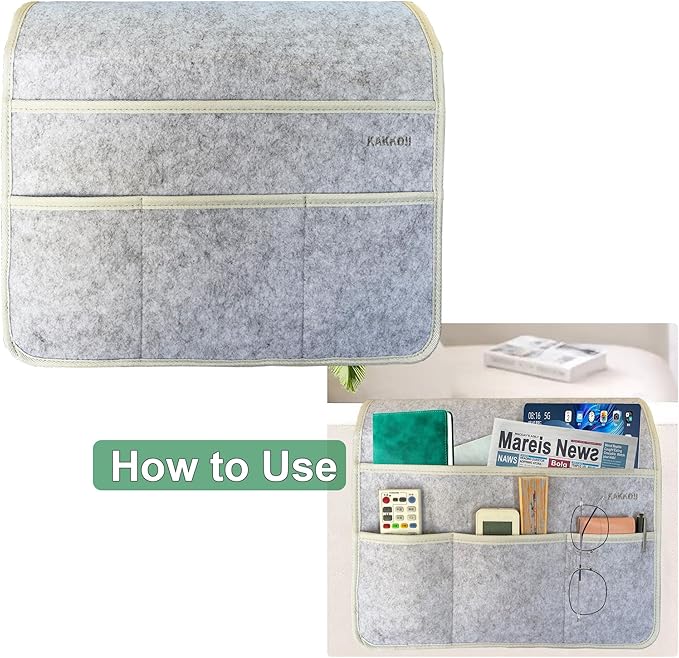 Sofa Armrest Caddy, Armchair Caddy for Recliner, Couch Organizer, Bedside Organizer, Remote Holder with Silicone Non-slip Design,4 Pockets for Magazine, Notepad,Phone, Ipad, Glasses (Light Grey-1)