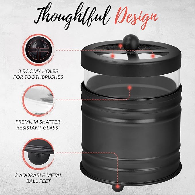 Autumn Alley Farmhouse Matte Black Bathroom Accessories Set (4 PCS) - Lotion Soap Dispenser, Black Toothbrush Holder Set, 2 Glass Apothecary Jars (Qtip Holder) - Rustic Bathroom Accessories Set