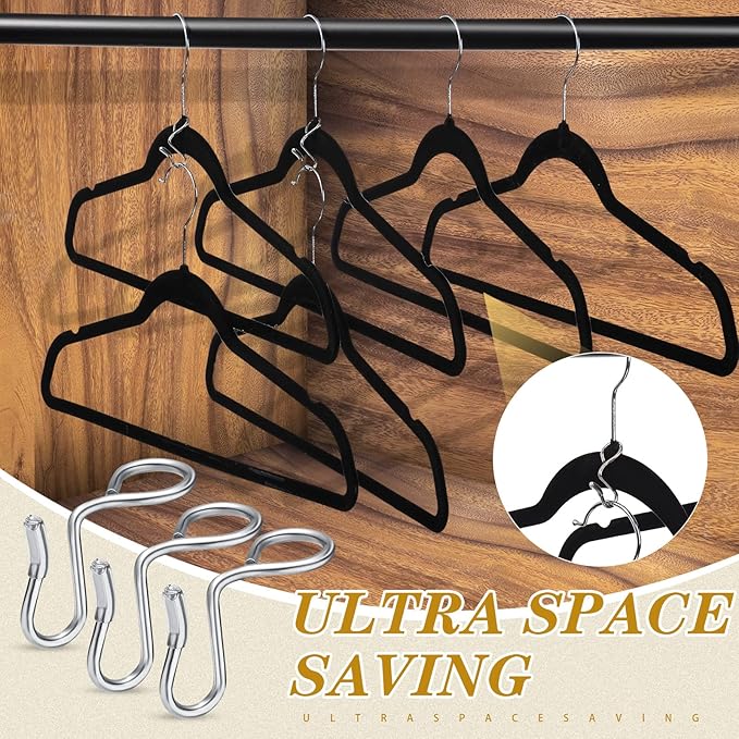 Sratte 50 Pieces Clothes Hanger Connector Hooks, Metal Clips Extender Hooks for Velvet Hangers Closet Space Saving(Silver,50 Pieces)