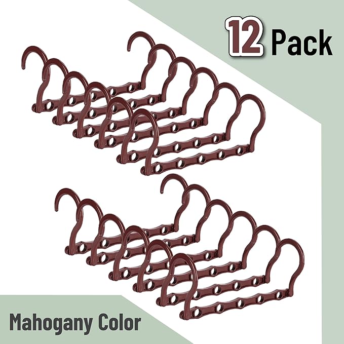 Mr. Pen- Space Saving Hangers for Clothes, 12 pcs, Mahogany Color, Plastic Multi Clothes Hangers Space Saving, 5 Slots, 360° Rotating Hooks