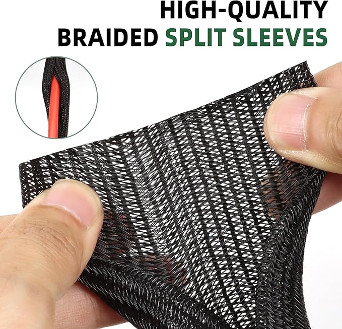 Split Wire Loom Tubing, Cable Protector Sleeve, Braided Cable Management for TV/Computer/Home Theater/Engine Bay, Cord Protectors from Pets No Chew (Black, 3/8"-10ft)