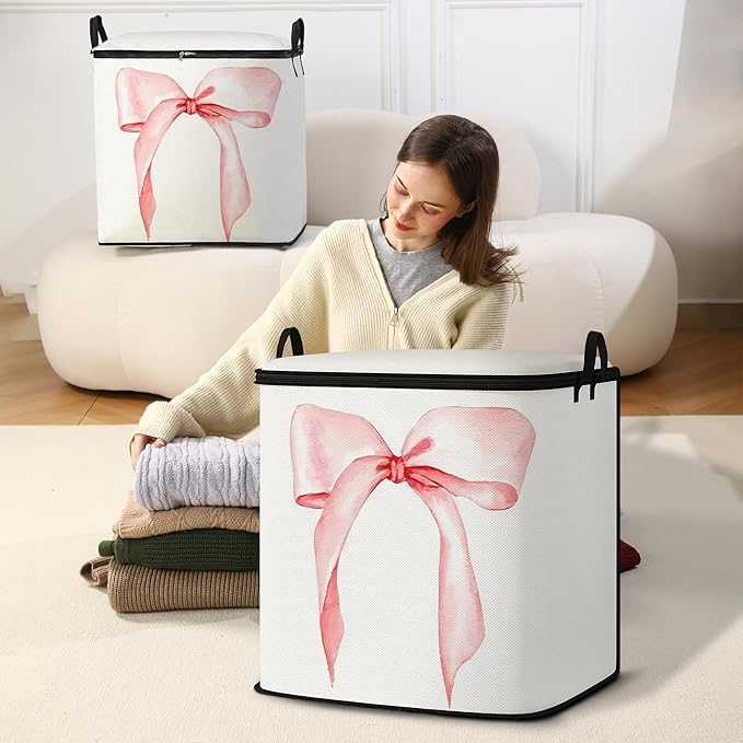 Large Comforter Storage Bag with Zipper,Closet Organizer for Clothes/Blankets/Quilts/Pillows,Fabric Storage Bags with Portable Handles 95L(2-Pack)