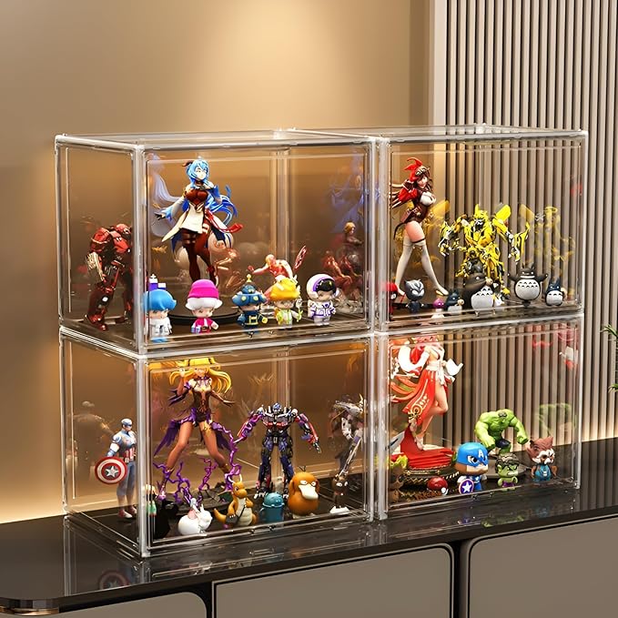 Large Clear Stackable Acrylic Storage Bins with Door, Dustproof Figure Collectibles Display Case, Football & Motorcycle Helmet Showcase, Basketball, Sports Memorabilia Organizer (XL, Count, 3)