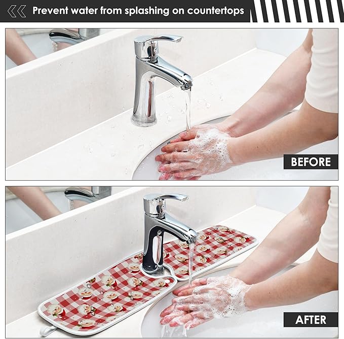 2 Pack Faucet Splash Catcher Cute Christmas Sink Mat for Faucet Absorbent Kitchen Splash Guard Drip Catcher for Farmhouse Barthroom Bar, L