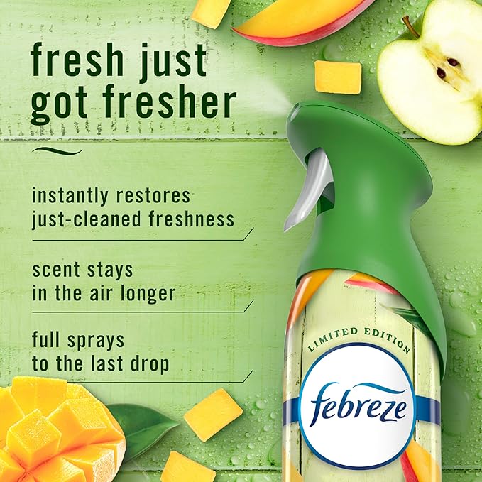 Febreze Air Mist, Air Freshener Spray, Odor Fighting Room Spray, Deodorizer for Home Bathroom Kitchen Office Apartment Dorm Room Classroom, Mango Splash Scent, 8.1oz (Pack of 3)