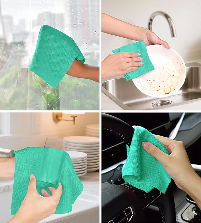 CHAUNCEY HOME Microfiber Cleaning Cloth Roll–100 Pack, Tear Away Microfiber Towels, Reusable, Washable, Scratch-Free, Kitchen Towels for Car, Home, Kitchen, Glass, Dishes (Malachite Green)