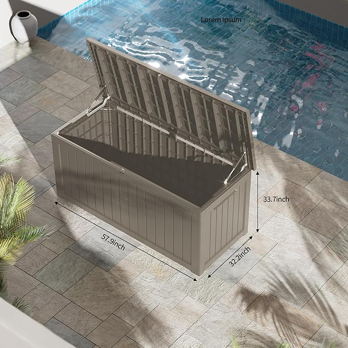 Outdoor Storage Box Waterproof, 270 Gallon Lockable Resin Deck Box Large, Patio Storage Bin for Pool Accessories Cushion Furniture, Garden Tools, UV-Resistant Outside Delivery Grey