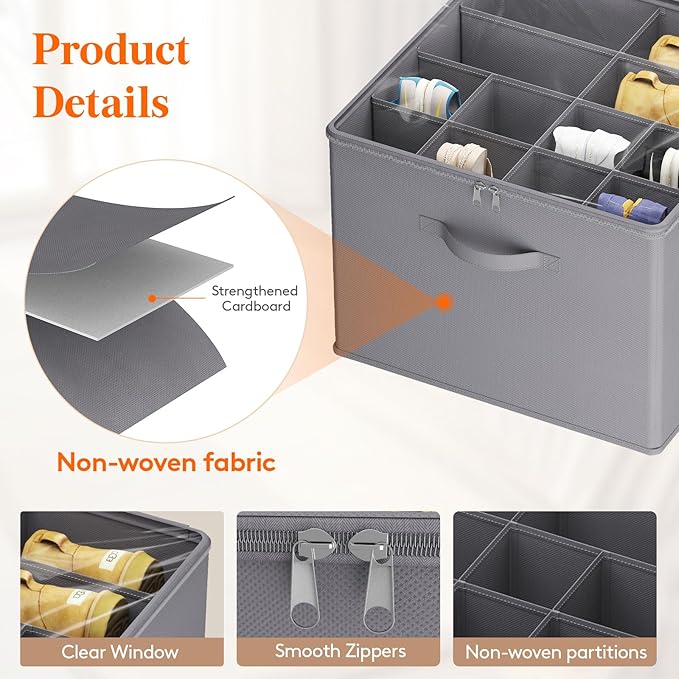 Lifewit Shoe Storage Organizer for Closet, Fabric Large Shoe Box Storage Containers with Clear Cover, Foldable Bins for Boots Heels Sneakers Fits 12-16 Pairs, 1 Pack Gray