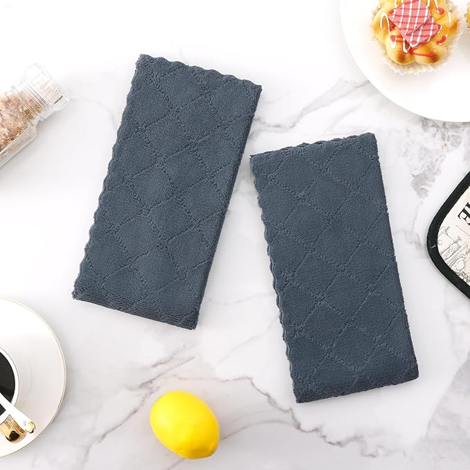Homaxy 12 Pack Dish Towels for Kitchen (10 x 20 Inches, Dark Grey), Super Soft and Absorbent Coral Velvet Dish Cloths for Washing Dishes, Nonstick Oil Fast Drying Microfiber Cleaning Cloth