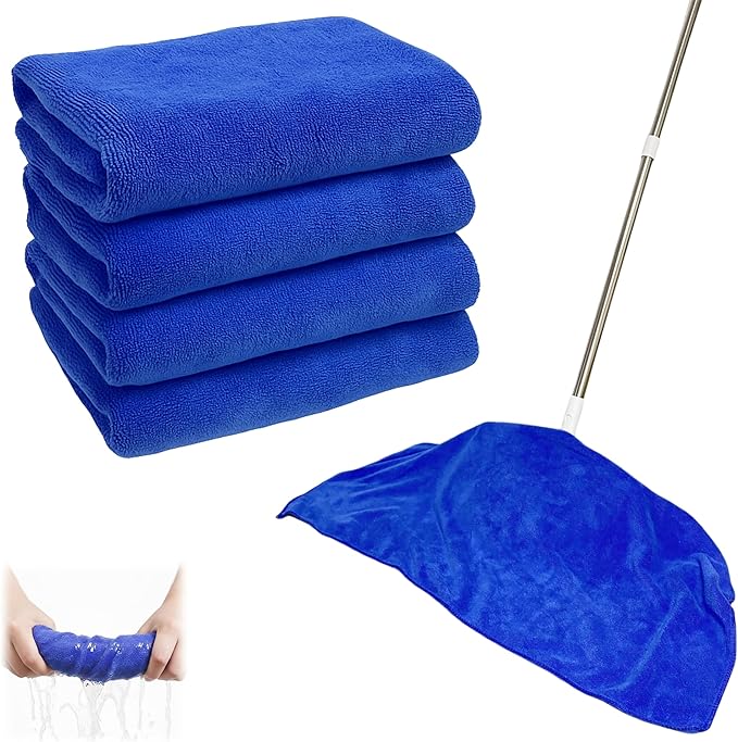 4Pcs Extra Large Microfiber Cleaning Cloths – 30x20 in Mop Towels for Floor Cleaning, Reusable, Lint-Free Floor Rags, Color-Coded, pano de Chao, trapos para trapear(4,Blue)