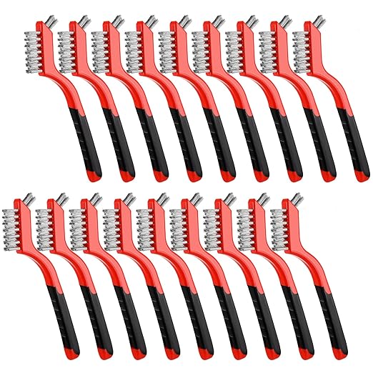 18PCS Wire Scratch Brush Set Soft Grip for Rust, Dirt & Paint Scrubbing with Deep Cleaning (Stainless Steel Wire)