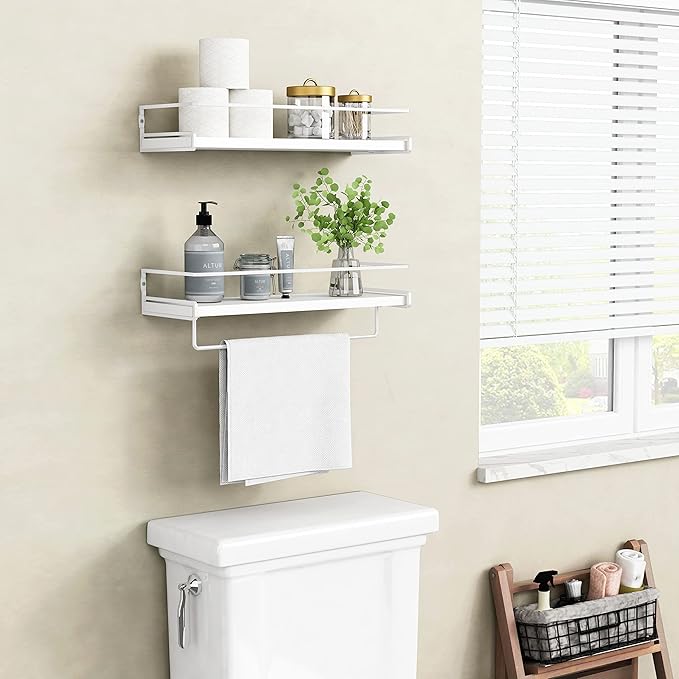 Forbena Bathroom Shelves for Wall Set of 2, White Nursery Floating Book Shelves for Kids Room, Small Wall Mount Bookshelf and Toy Storage Organizer for Baby Toddlers Teens Boys Girls Bedroom