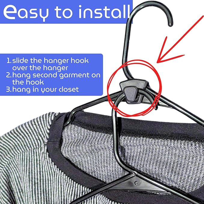 Hanger Hooks - Space-Saving Closet Organizers - Connector Hooks for Clothes, Accessories & Bags - 20 Pack of Black