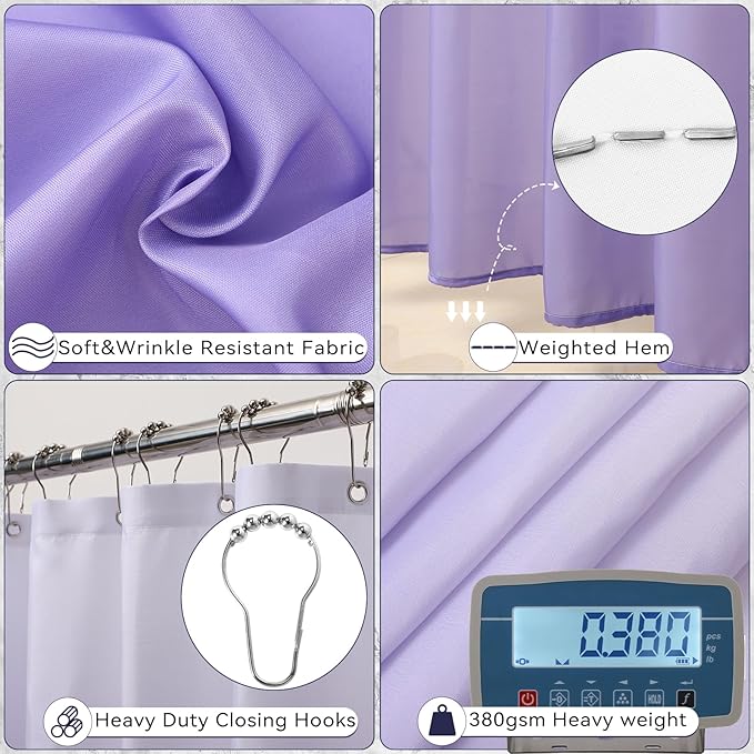 Bathroom Accessory Set–Bathroom Sets with Shower Curtain and Rugs, Non Slip Bathroom Rugs Super Absorbent, Light Purple Ombre Shower Curtain with Hooks, Lavender Bathroom Sets Complete for Home