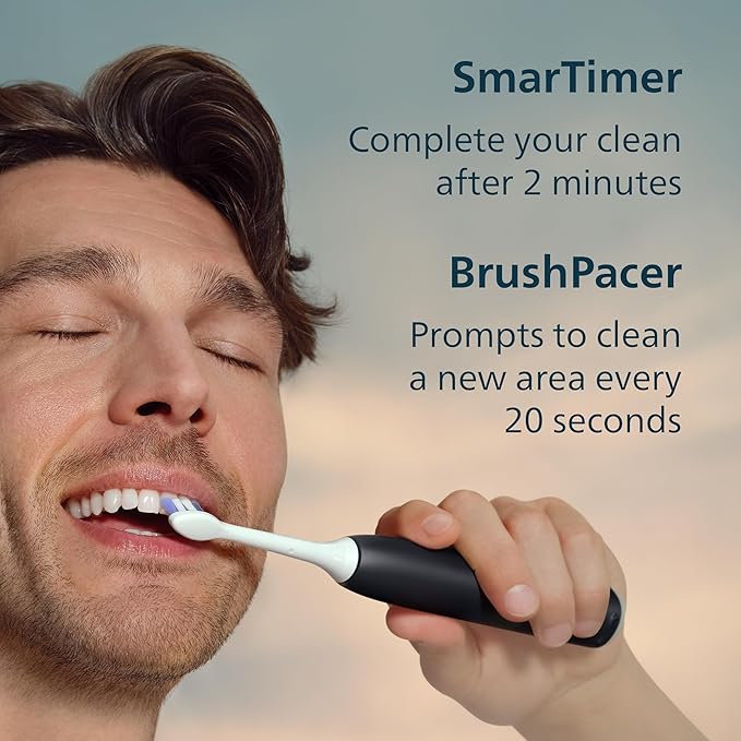 Philips Sonicare 6700 Series Electric Toothbrush - Next-Generation Sonicare Technology, Pressure Sensor, 9 Brushing Settings, SmarTimer, BrushPacer, 21-Day Runtime, Travel Case, Black, HX7411/06