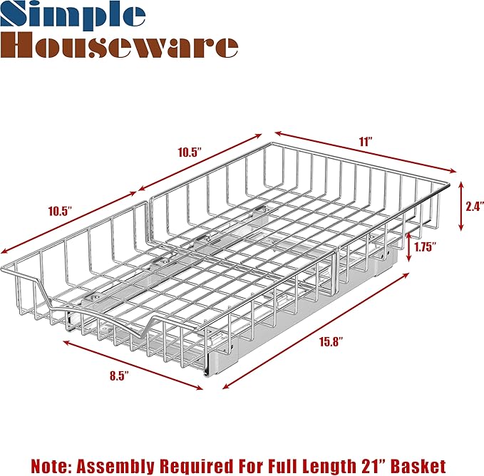 SIMPLE HOUSEWARE Under Cabinet Pull Out Sliding Shelf Drawer Organizer, 21" D x 11" W