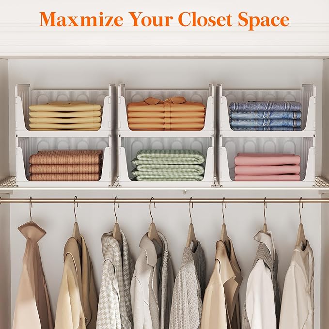Lifewit 8 Pack Stackable Closet Organizers and Storage Basket for Clothes, Plastic Sweater Storage Bins for Wardrobe, Multifunctional Pants Organizer for RV, Pantry, Bathroom, Kitchen, Dorm, 24L