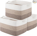 OIAHOMY Rectangle Woven Storage Basket - Nursery Cotton Rope Baskets for Storage, Toy Basket Organizing for Living Room, 17.7"x13.8"x11"- Pack of 3 - Gradient Yellow
