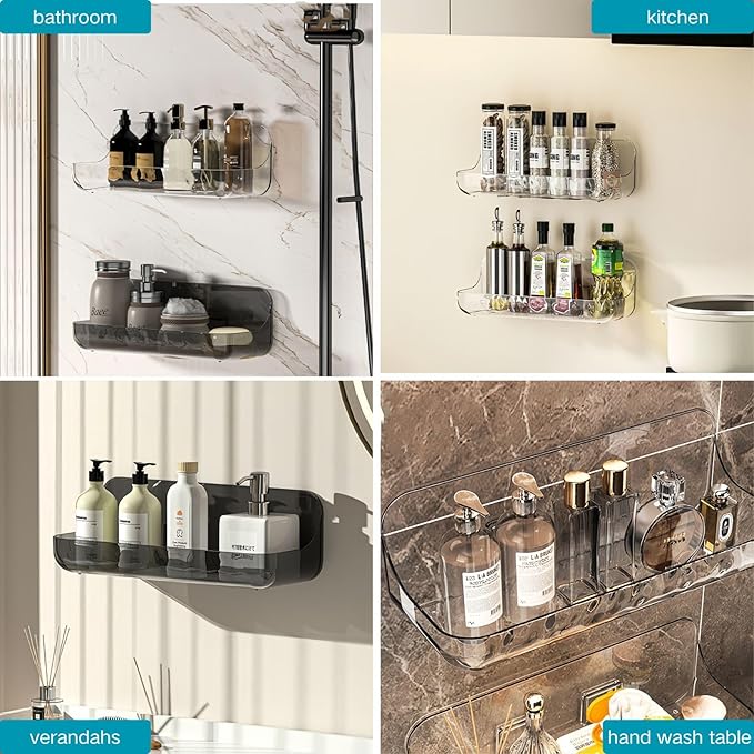 CasaVibe 2 PCS Acrylic Wall Mounted Transparent Shelf, Non Drilled Wall Adhesive Bathroom Shelf with Self-adhesive Tape, Suitable for Storage in Bathrooms and Kitchens