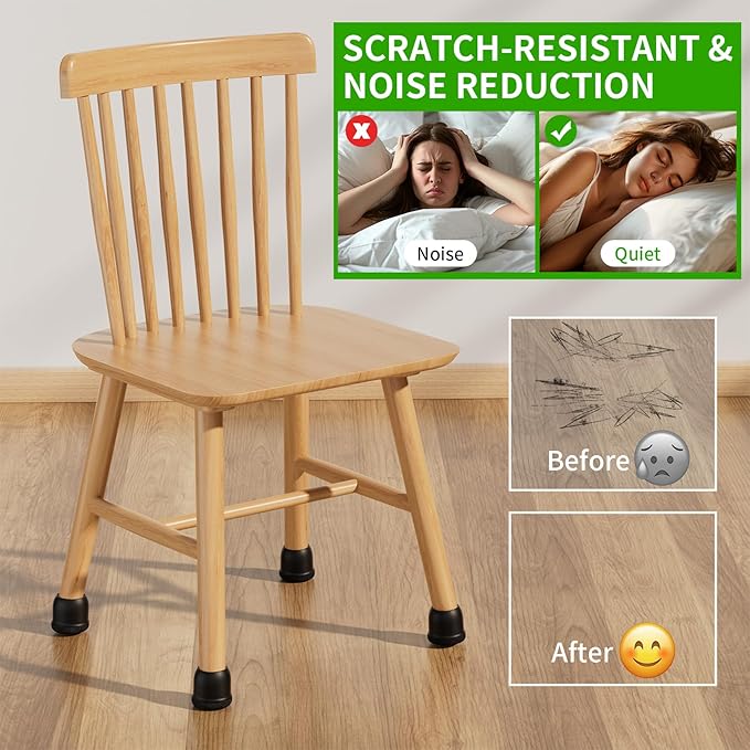 24 Pcs Chair Leg Protectors for Hardwood Floors, Silicone Felt Furniture Leg Cover Pad for Protecting Floors from Scratches and Noise, Smooth Moving for Chair Feet, Round(Black, Fit:1.1"-1.4")