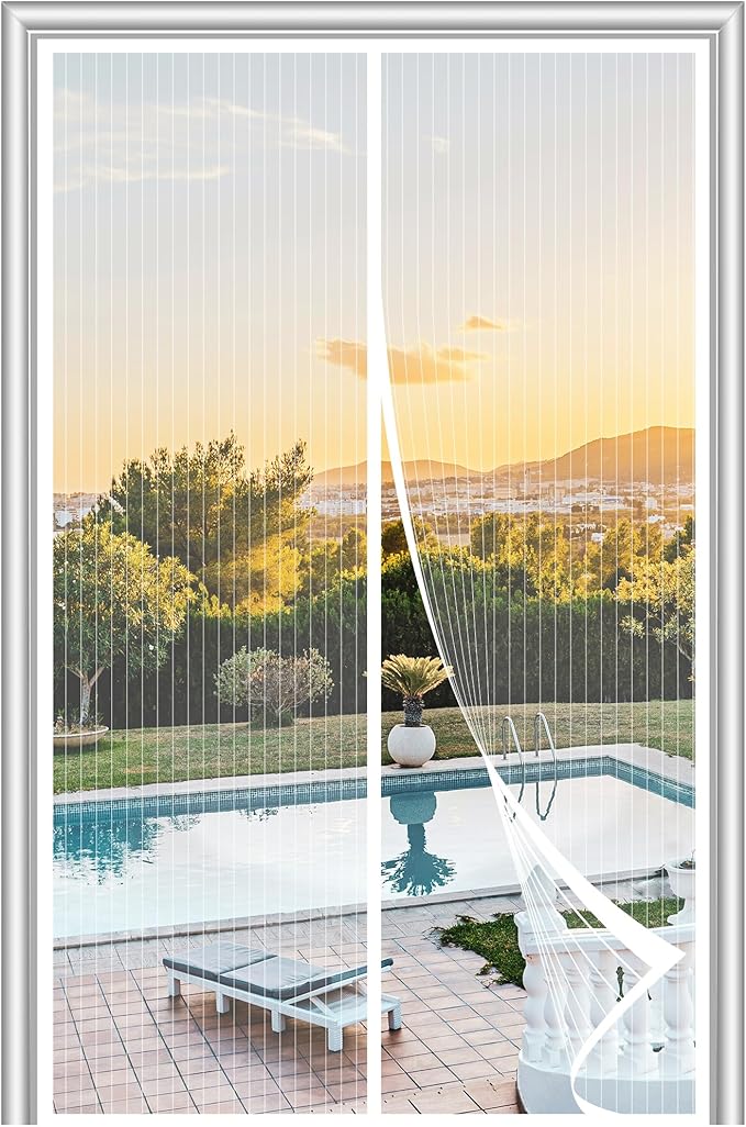 Magnetic Screen Door Mesh 74" x 82" - Fits 72" x 80" Door Size, Works for Patio, Sliding Door, Keeps Bug Mosquito Out, Fresh Air Flow, White