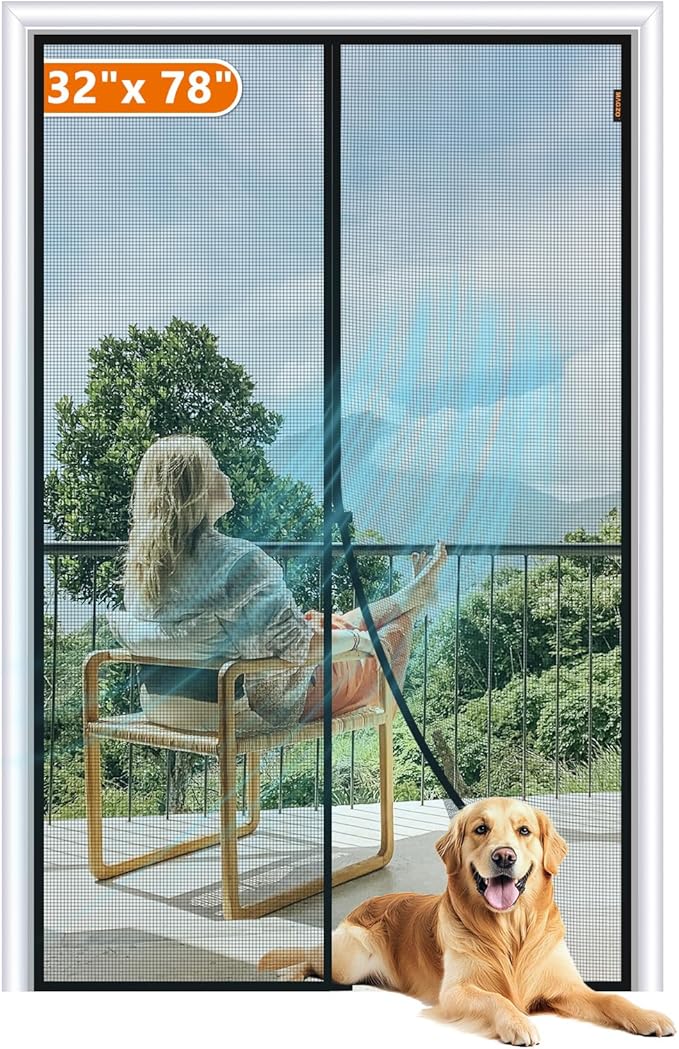 MAGZO Magnetic Screen Door Fit Door Size 32 x 78 Inch, Screen Size 34" x 79" Strong Magnets Mesh, Reinforced Fiberglass Net for Patio and Front Entrances, Gray