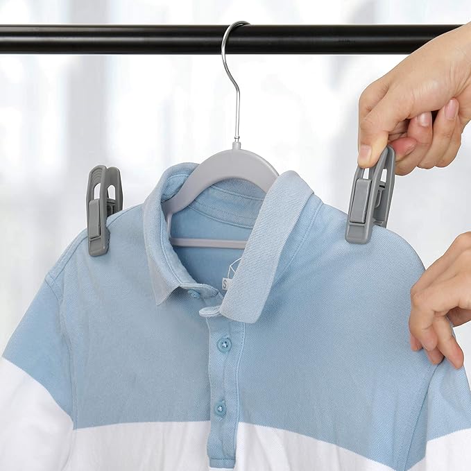 Tinfol 40pc Grey Plastic Hanger Clips - Strong Pinch Grip Clips for Use with Slim-line Clothes Velvet Hangers, Multi-Purpose Finger Clips for Home