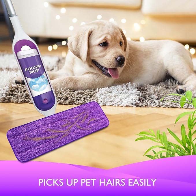 Reusable Power Mop Refills Pads Compatible with Swiffer PowerMop Mop - Microfiber Power Mop Pads Refill for 13 ''-15 '' Spray Mop- Washable Pads for Multi-Surface Floor Cleaning, 4 Pack