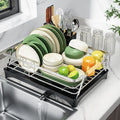 Epicano Dish Drying Rack for Kitchen Counter,Space-Saving Dish Rack,Rustproof Dish Drainer with Utensil Holder and Knife Slots for Sink,Kitchen Drying Rack with Wooden Handle and Cup Holder, Silver
