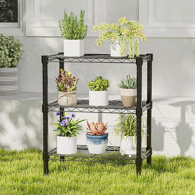 DUMOS 3-Tier Metal Wire Storage Shelves, Adjustable Standing Storage Rack Shelf, Heavy Duty Steel Shelving Unit Organizers for Kitchen Bathroom Pantry Garage, 23.2" W×13.4" D×30.3" H, Black