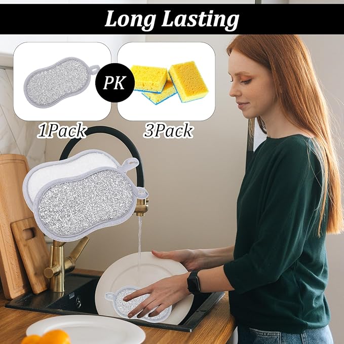 30 Pack Multi Purpose Scrub Sponges Non Scratch Microfiber Sponge Cleaning Dish Scrubber Reusable Dish Sponges for Washing Dishes Along with Heavy Duty Scouring Power