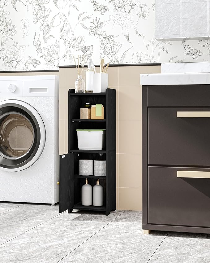 Bathroom Storage Cabinet, Corner Floor Cabinet with Doors and Adjustable Shelf, Narrow Toilet Paper Cabinets, Bathroom Organizer for Small Spaces, Black BC29704X