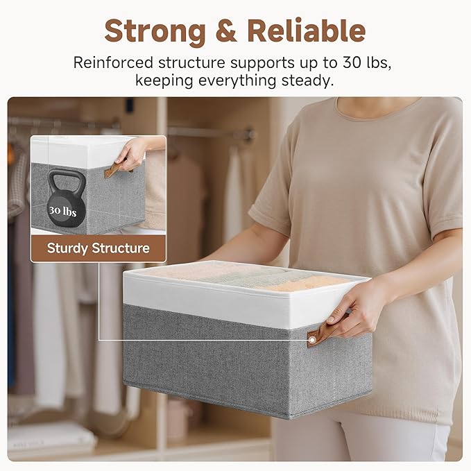 StorageWorks Fabric Shelf Baskets, Closet Organizers and Storage Basket, Foldable Storage Bins for Shelves, Clothes Storage Bins, Gray and White, 3-Pack, Large