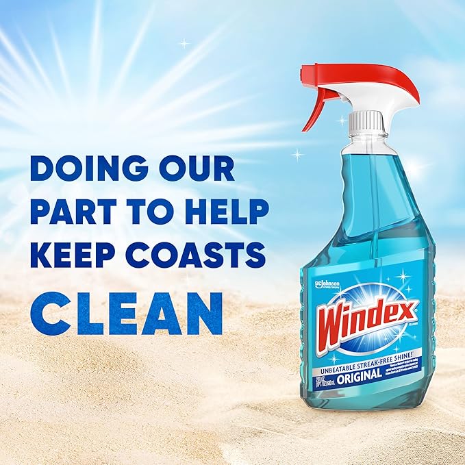 Windex Glass and Window Cleaner Spray Bottle, Bottle Made from 100% Recycled Plastic, Surface Cleaning Spray, Original Blue Scent, 32 Fl Oz
