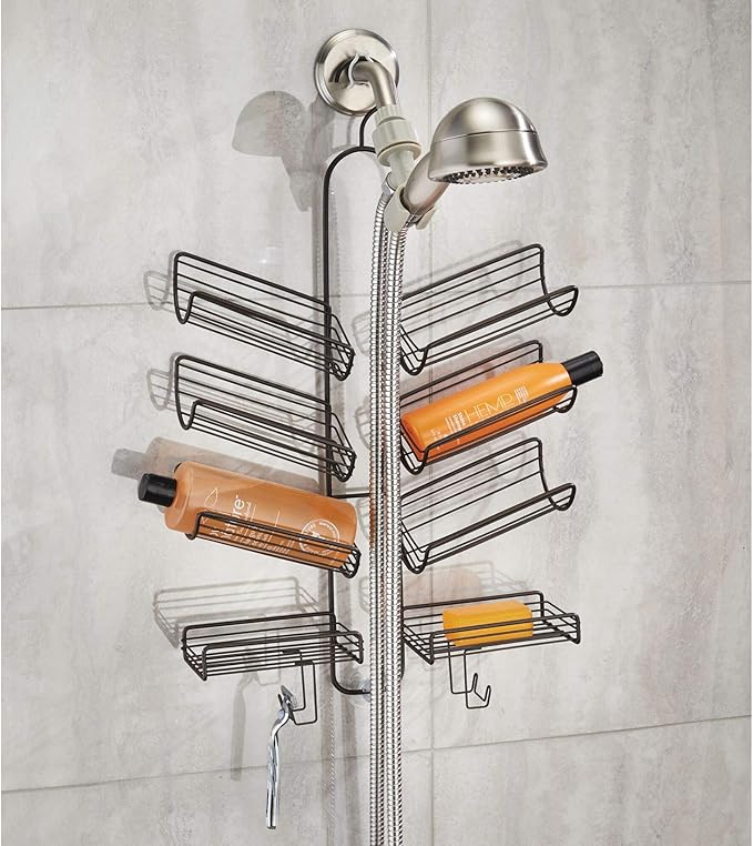 iDesign Verona Metal Hanging Bathroom Caddy for Handheld Shower Hose, Extra Space for Shampoo, Conditioner, Soap, Razors, Loofahs, Towels, 25" x 14" x 4", Bronze