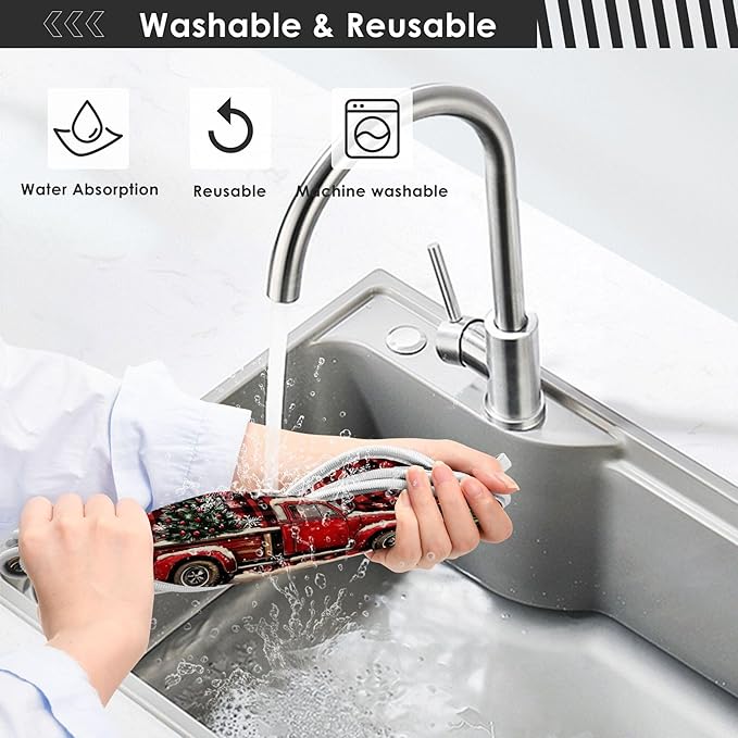 2 Pack Faucet Splash Catcher Red Truck Plaid Christmas Tree Sink Mat for Faucet Absorbent Kitchen Splash Guard Drip Catcher for Farmhouse Barthroom Bar, L