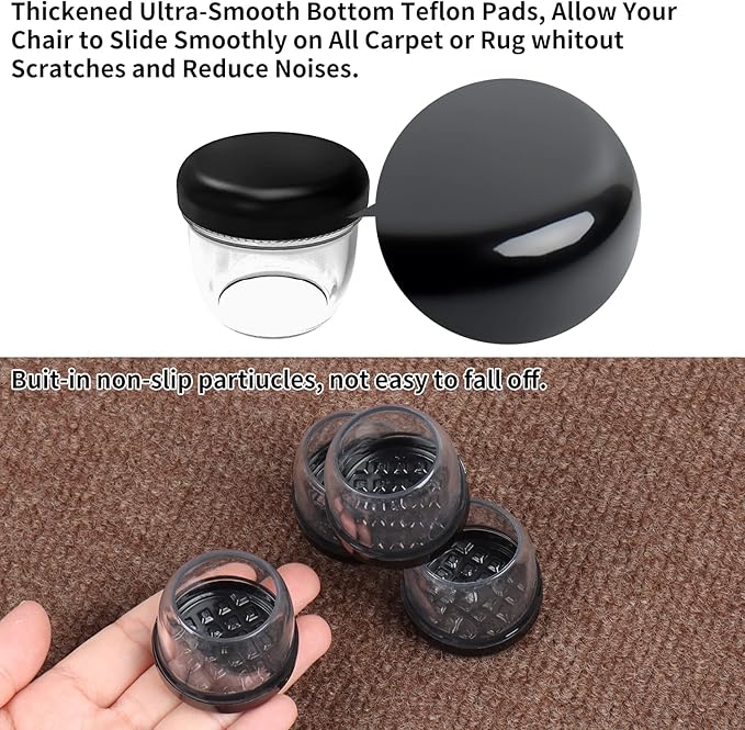 Ezprotekt Chair Leg Sliders for Carpet, 24 Pcs Chair Glides for Carpet Round, Carpet Furniture Pads Stool Leg Protectors Caps, Carpet Furniture Glides Quickly and Easily (M Fit: 7/8" to 1")