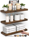 BAYKA Floating Shelves Bathroom for Wall – Shelf Over Toilet Farmhouse Rustic Wood for Bedroom, Kitchen, or Living Room Decor Organization, Christmas Decor Shelves – Rustic Brown, Set of 3