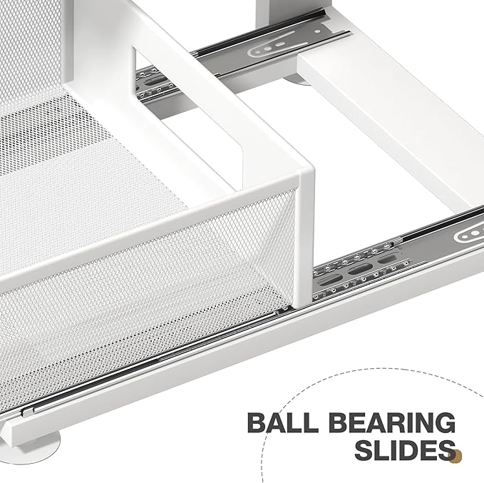 Corbyles 2 Pack Under Sink Organizer With Next-Gen Ball-Bearing Slides,2-Tier Pull Out Cabinet Storage,Height Adjustable Drawer Shelf for Bathroom,Kitchen,Laundry,Cabinet,Pantry(Patent Pending)