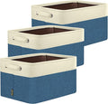 BALEINE 3 Pack Fabric Storage Bins for Shelves, Linen Storage Baskets for Organizing, Decorative Closet Bins for Clothes, Home (Navy Blue, 15"x11"x9.5")