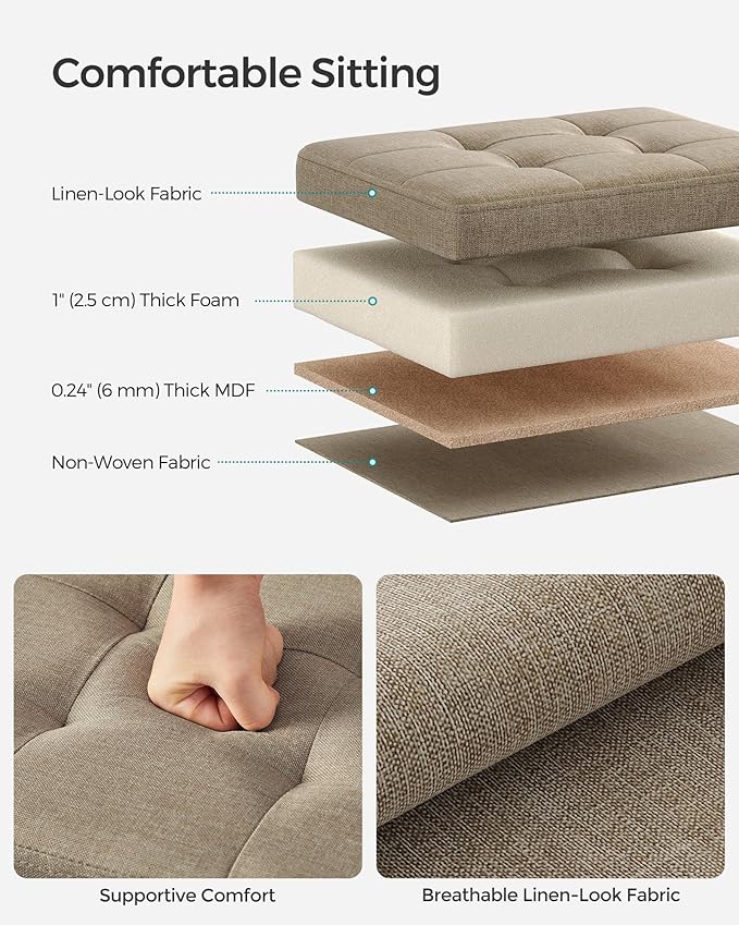 SONGMICS MAZIE Collection - Small Folding Storage Ottoman, Foot Rest Stool, 12.2 x 16.1 x 12.2 Inches, 286 lb Load Capacity, for Living Room, Bedroom, Home Office, Dorm, Light Taupe ULSF102K01