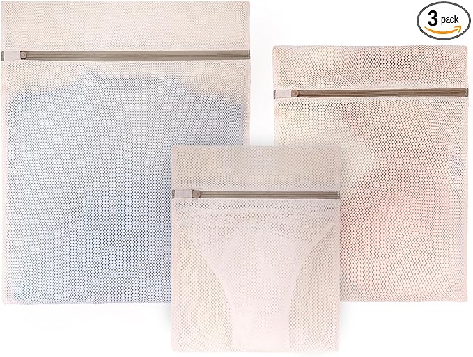 Muchfun 3Pcs Soft Cotton Mesh Laundry Bags for Delicates 1 Large, 1 Medium, 1 Small